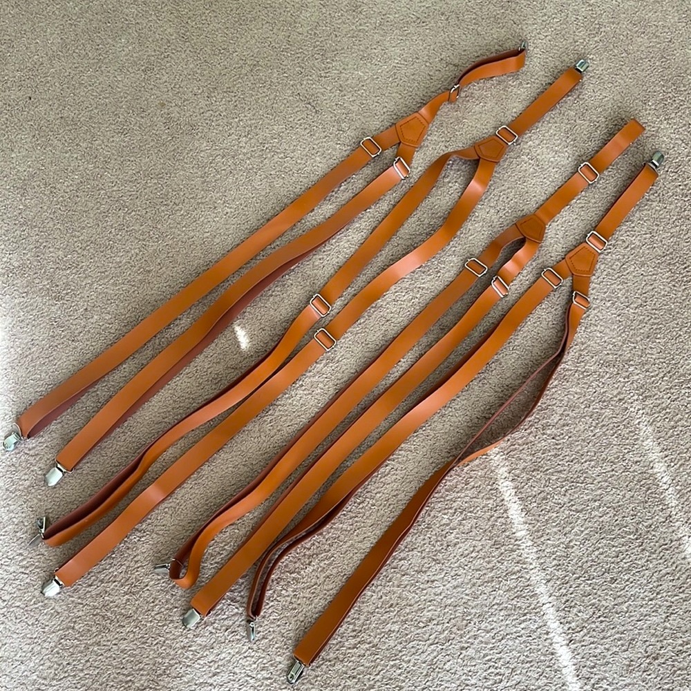 4pk Brown leather suspenders with silver clasps